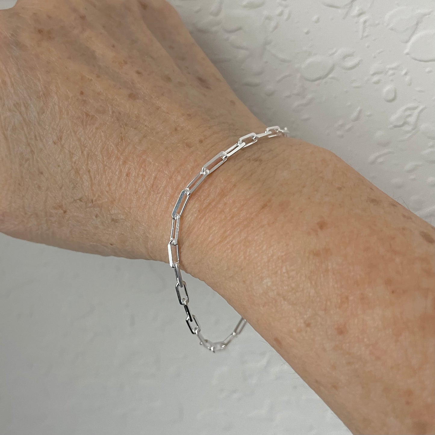 Sterling Silver Unisex High Polish 3mm Staple Bracelet, Silver Link Bracelet, Chain Bracelets