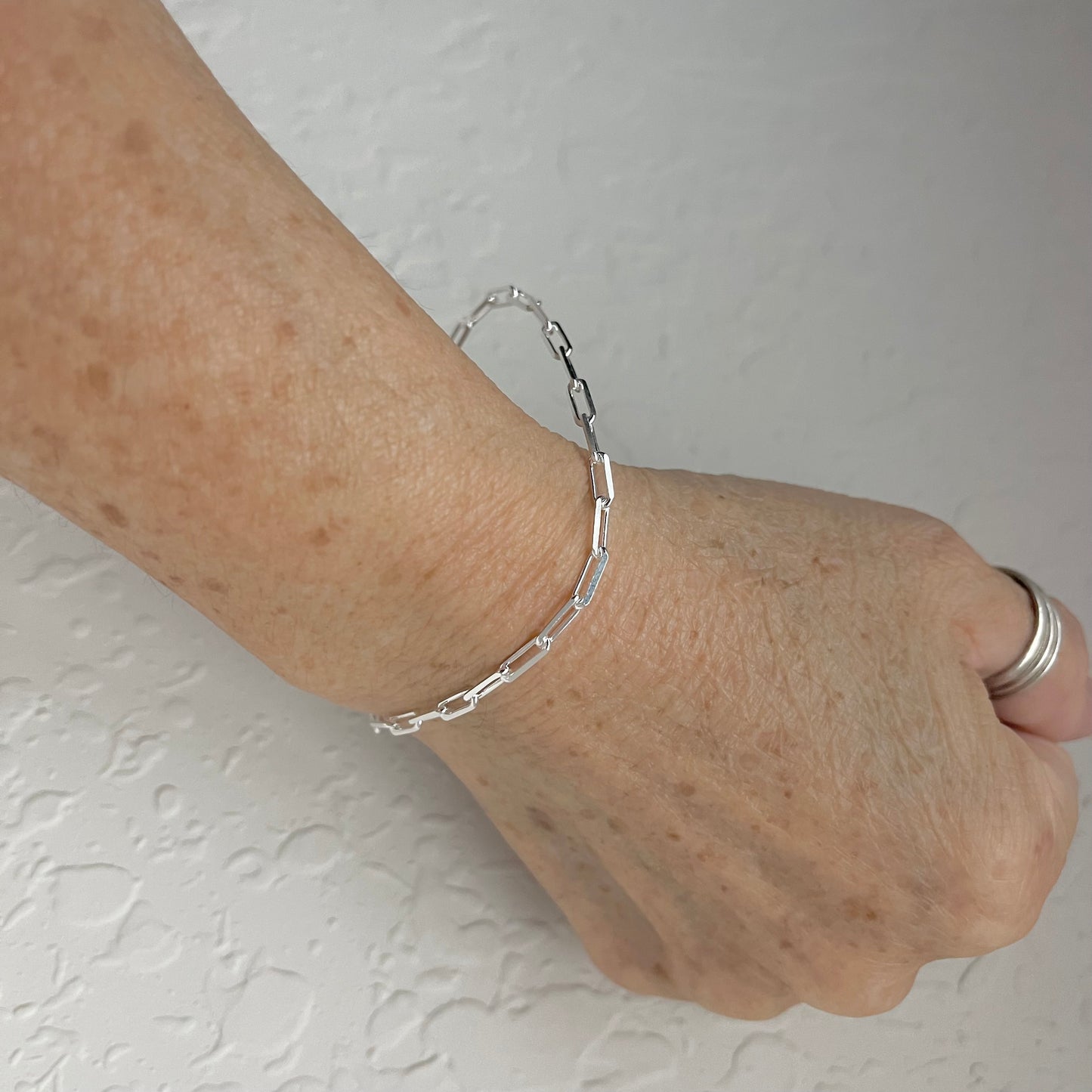 Sterling Silver Unisex High Polish 3mm Staple Bracelet, Silver Link Bracelet, Chain Bracelets