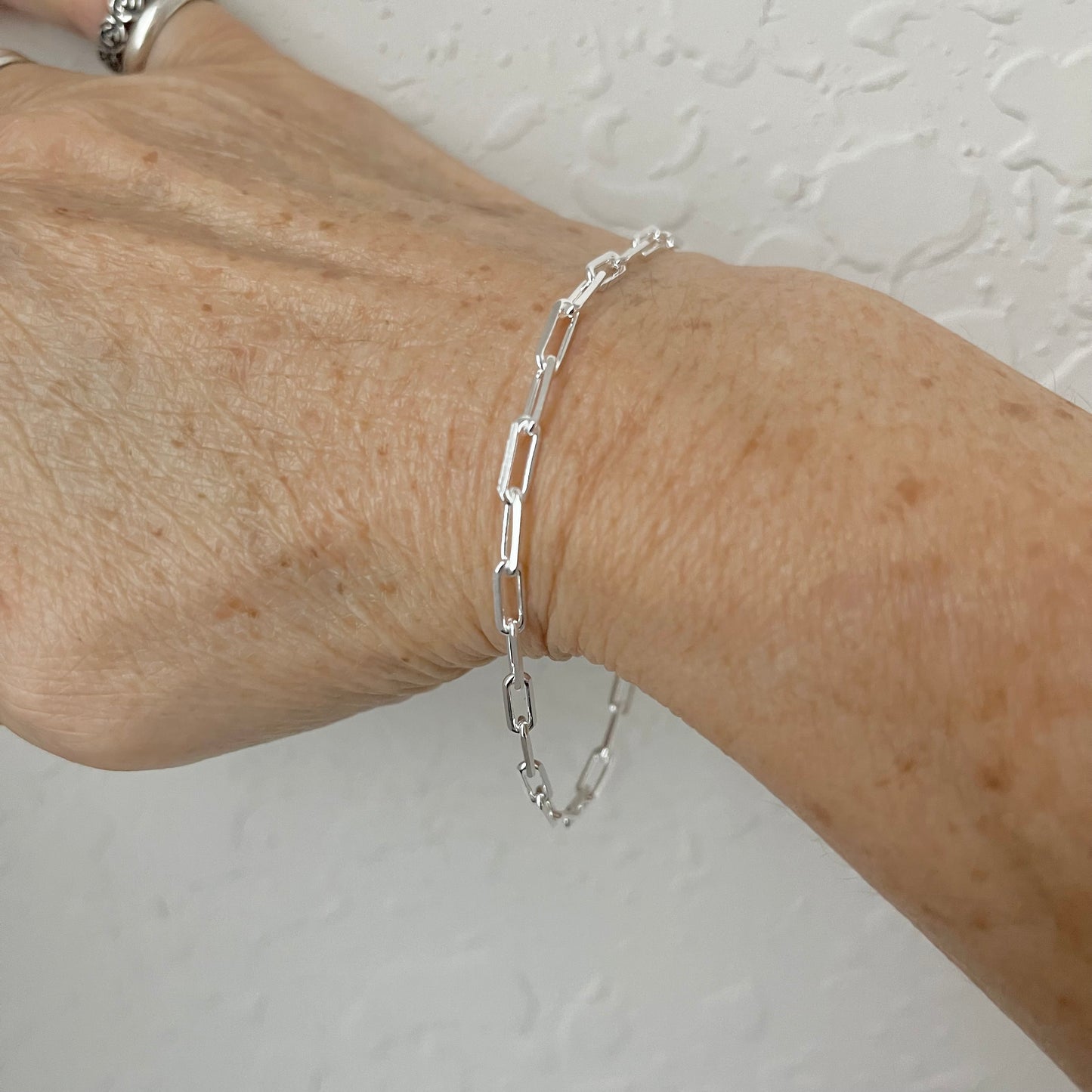 Sterling Silver Unisex High Polish 3mm Staple Bracelet, Silver Link Bracelet, Chain Bracelets