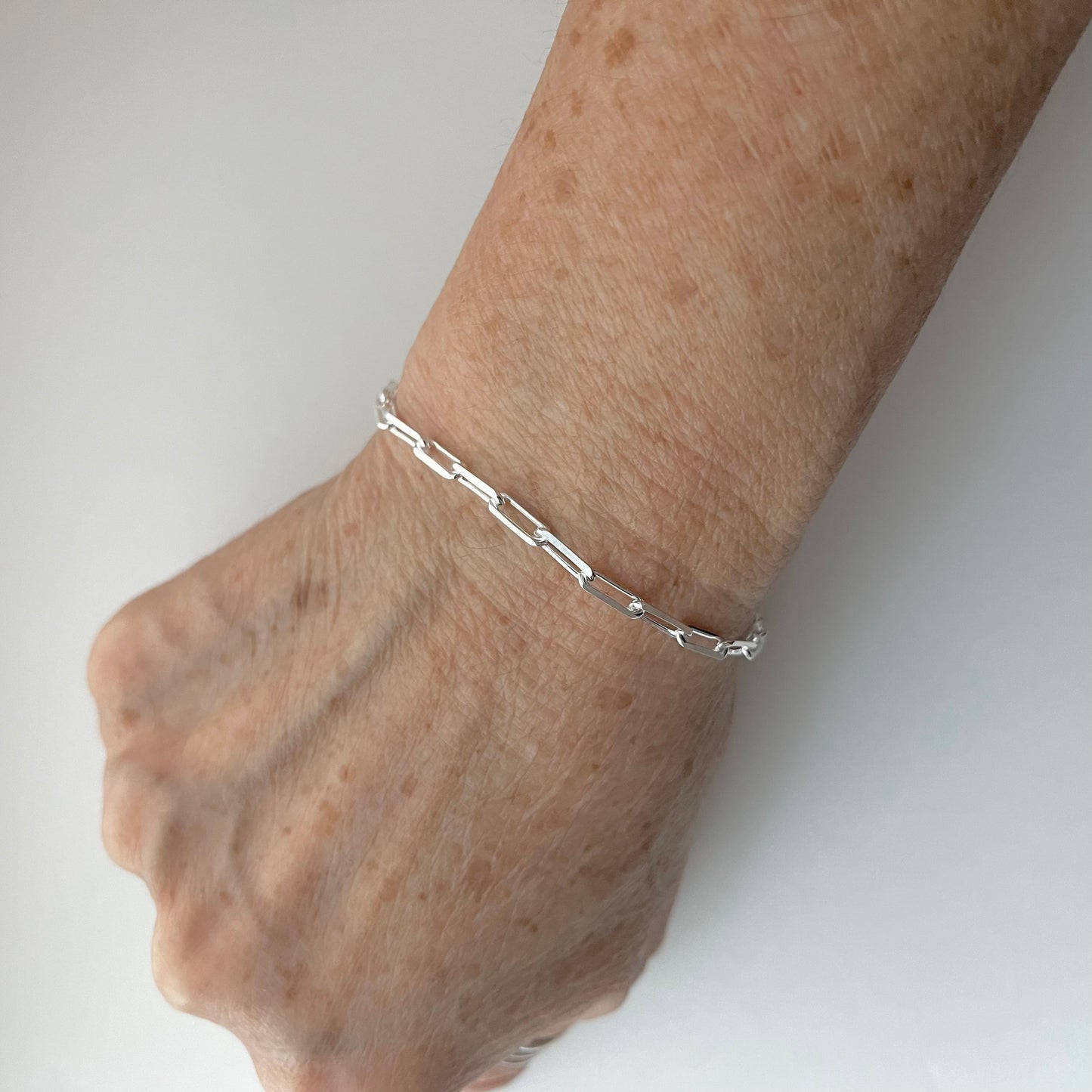 Sterling Silver Unisex High Polish 3mm Staple Bracelet, Silver Link Bracelet, Chain Bracelets