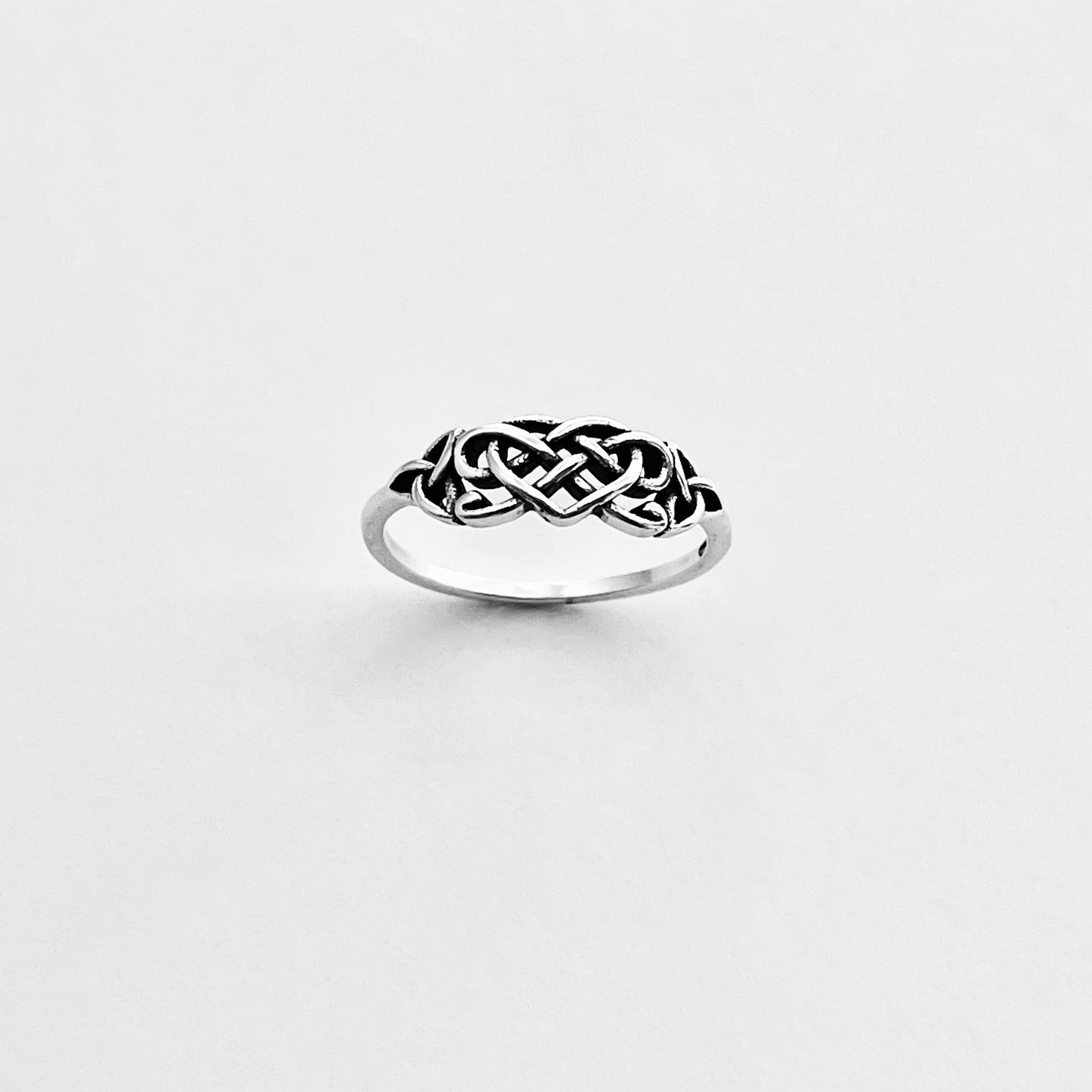 Sterling Silver Small Triquetra and Celtic Heart Ring, Dainty Trinity Knots Jewelry