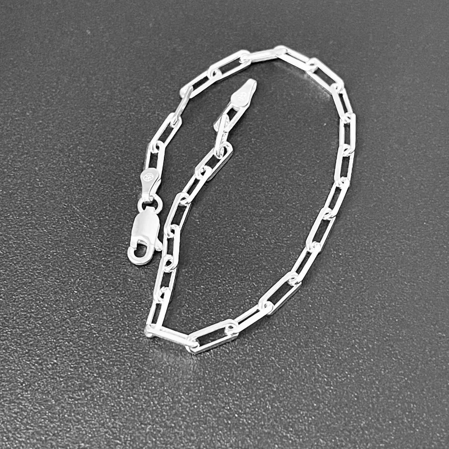 Sterling Silver Unisex High Polish 3mm Staple Bracelet, Silver Link Bracelet, Chain Bracelets