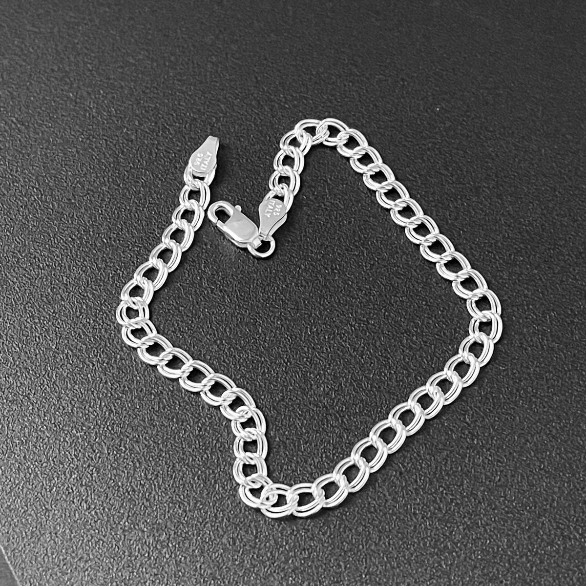 925 Sterling Silver Italian Chain Link Bracelet | Charm-Ready Silver Bracelets
