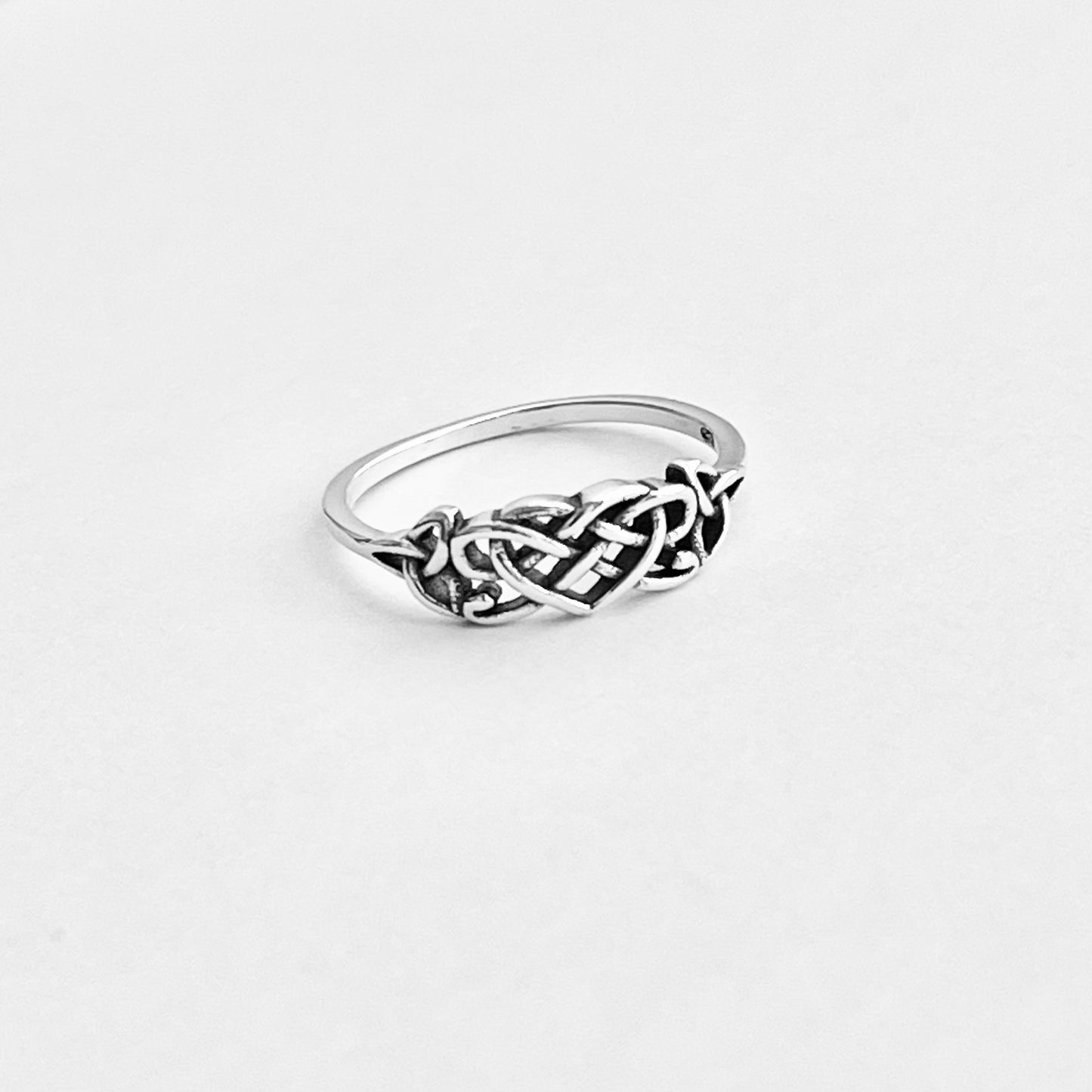 Sterling Silver Small Triquetra and Celtic Heart Ring, Dainty Trinity Knots Jewelry
