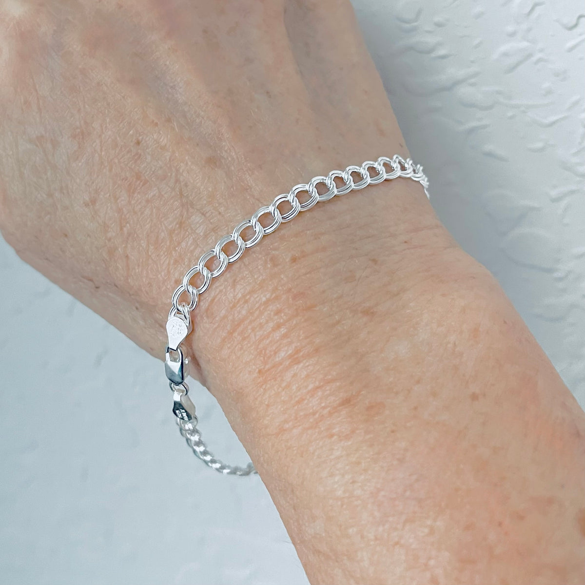 925 Sterling Silver Italian Chain Link Bracelet | Charm-Ready Silver Bracelets