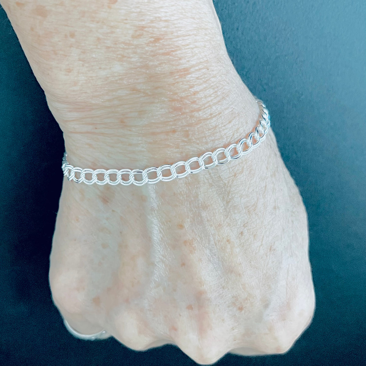 925 Sterling Silver Italian Chain Link Bracelet | Charm-Ready Silver Bracelets