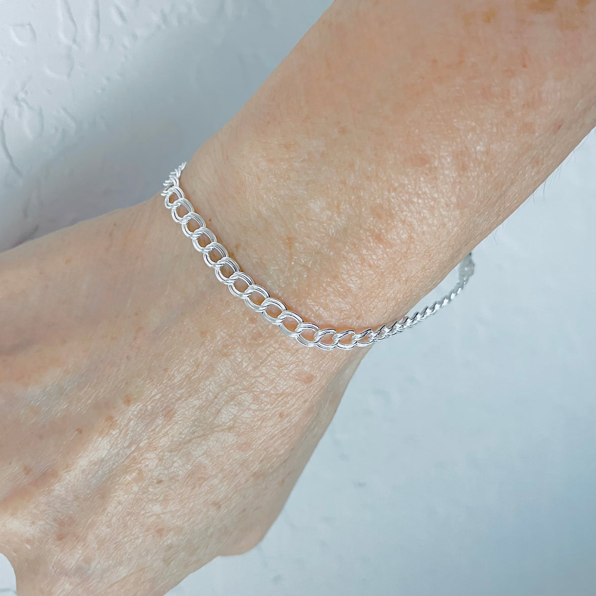 925 Sterling Silver Italian Chain Link Bracelet | Charm-Ready Silver Bracelets