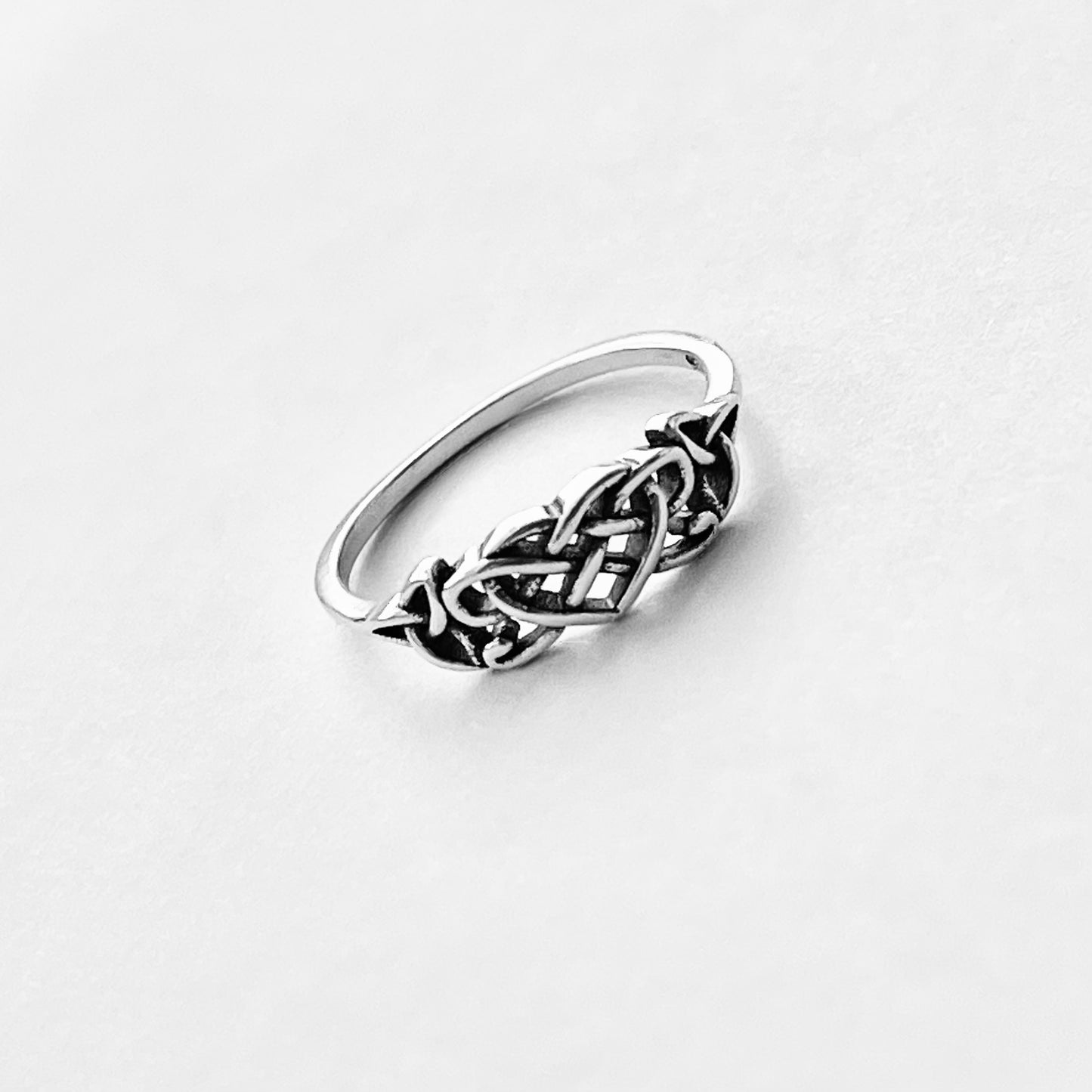 Sterling Silver Small Triquetra and Celtic Heart Ring, Dainty Trinity Knots Jewelry