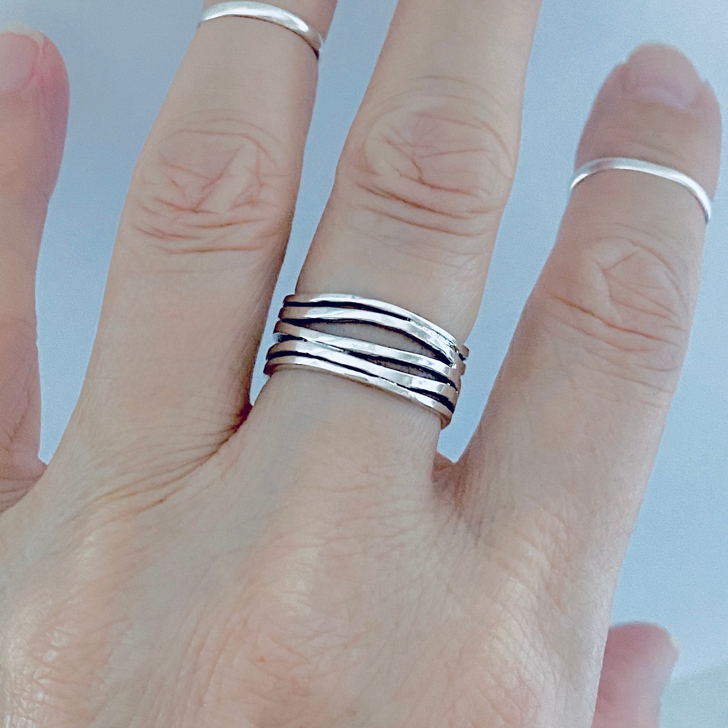 Sterling Silver Multiple Bands Wraparound Ring, Statement Jewelry, Line Band Rings