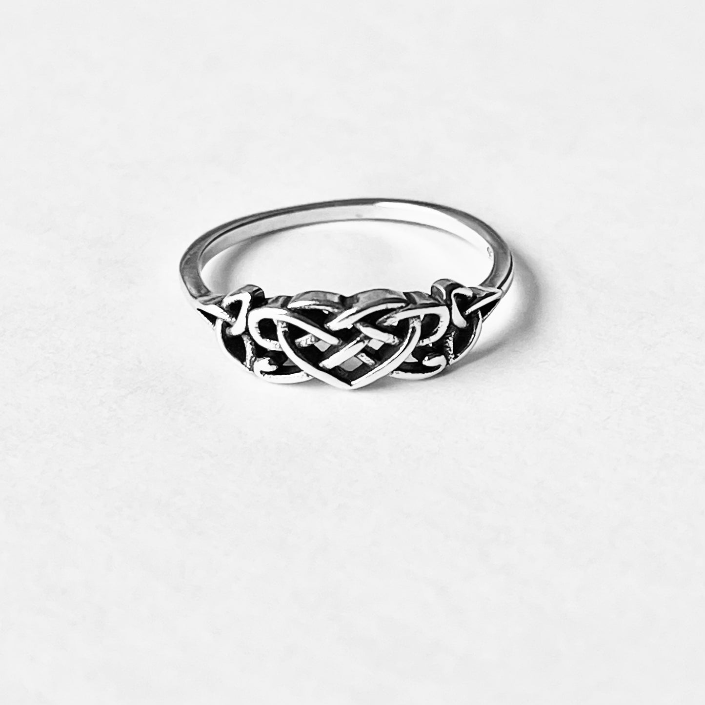 Sterling Silver Small Triquetra and Celtic Heart Ring, Dainty Trinity Knots Jewelry