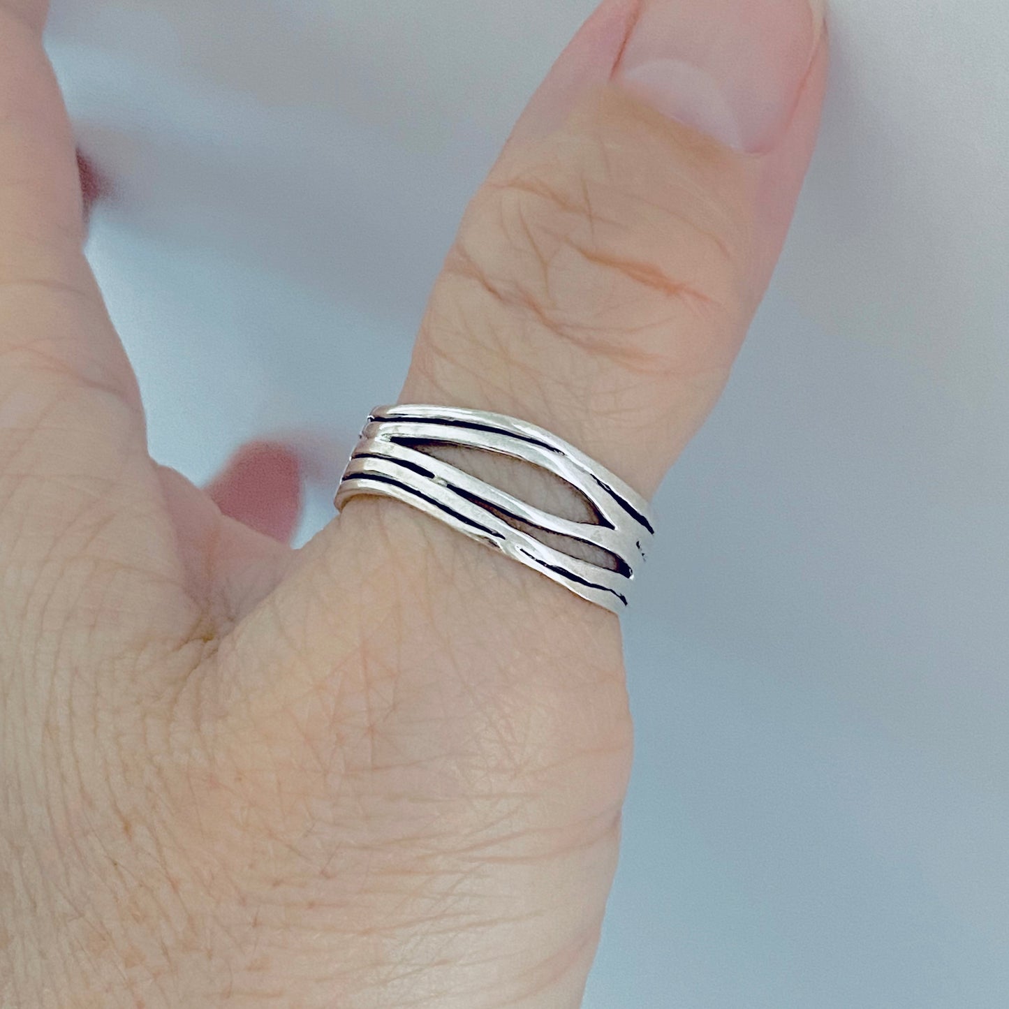 Sterling Silver Multiple Bands Wraparound Ring, Statement Jewelry, Line Band Rings