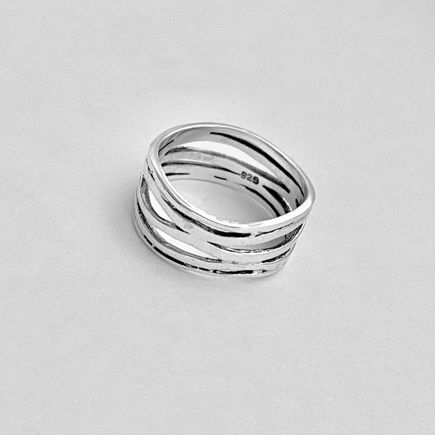 Sterling Silver Multiple Bands Wraparound Ring, Statement Jewelry, Line Band Rings