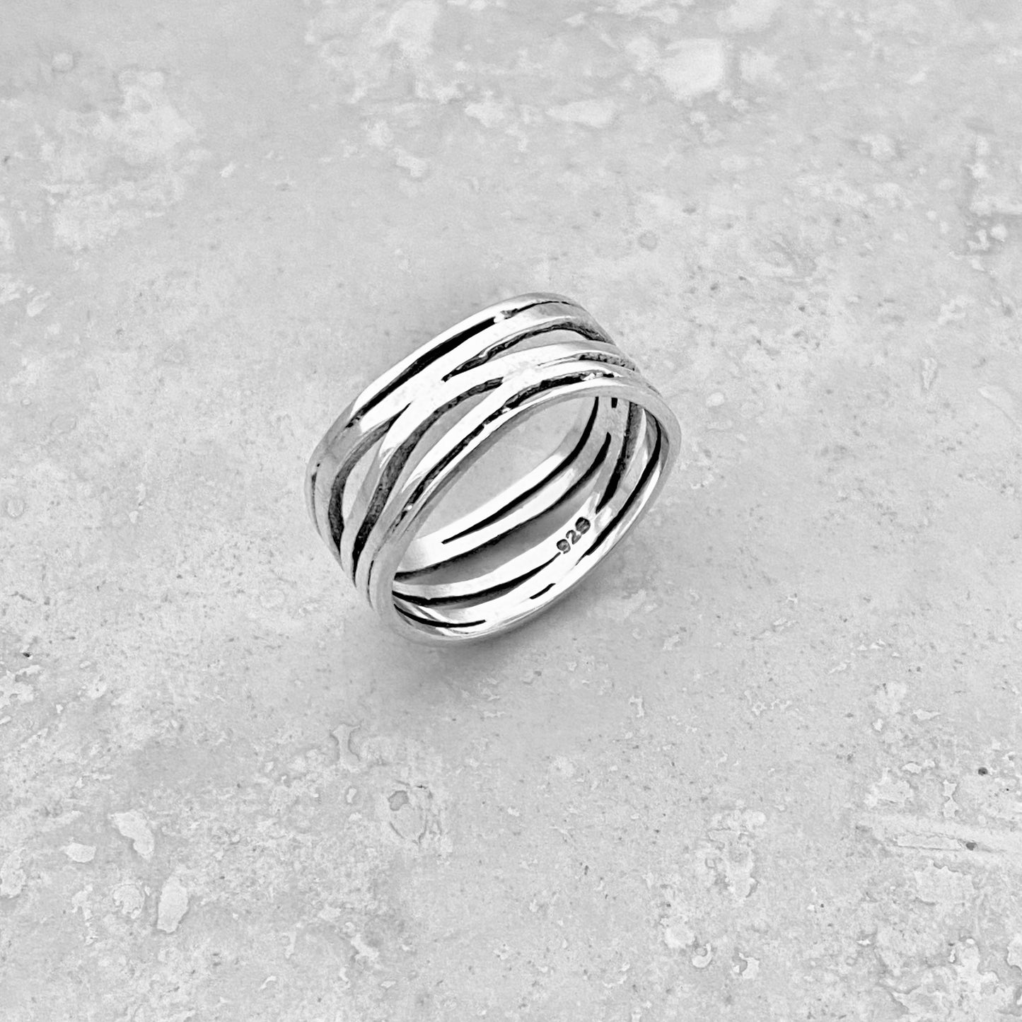 Sterling Silver Multiple Bands Wraparound Ring, Statement Jewelry, Line Band Rings