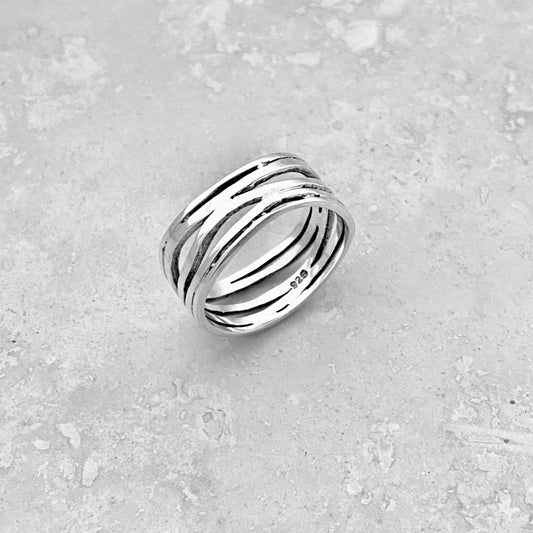 Sterling Silver Multiple Bands Wraparound Ring, Statement Jewelry, Line Band Rings