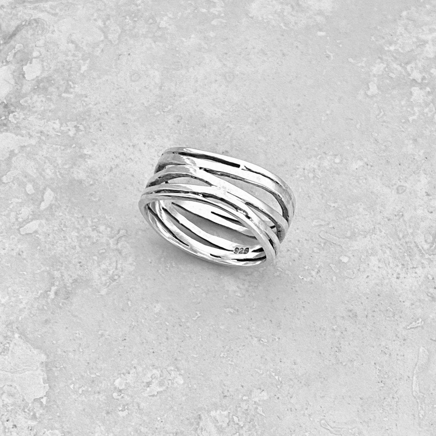 Sterling Silver Multiple Bands Wraparound Ring, Statement Jewelry, Line Band Rings