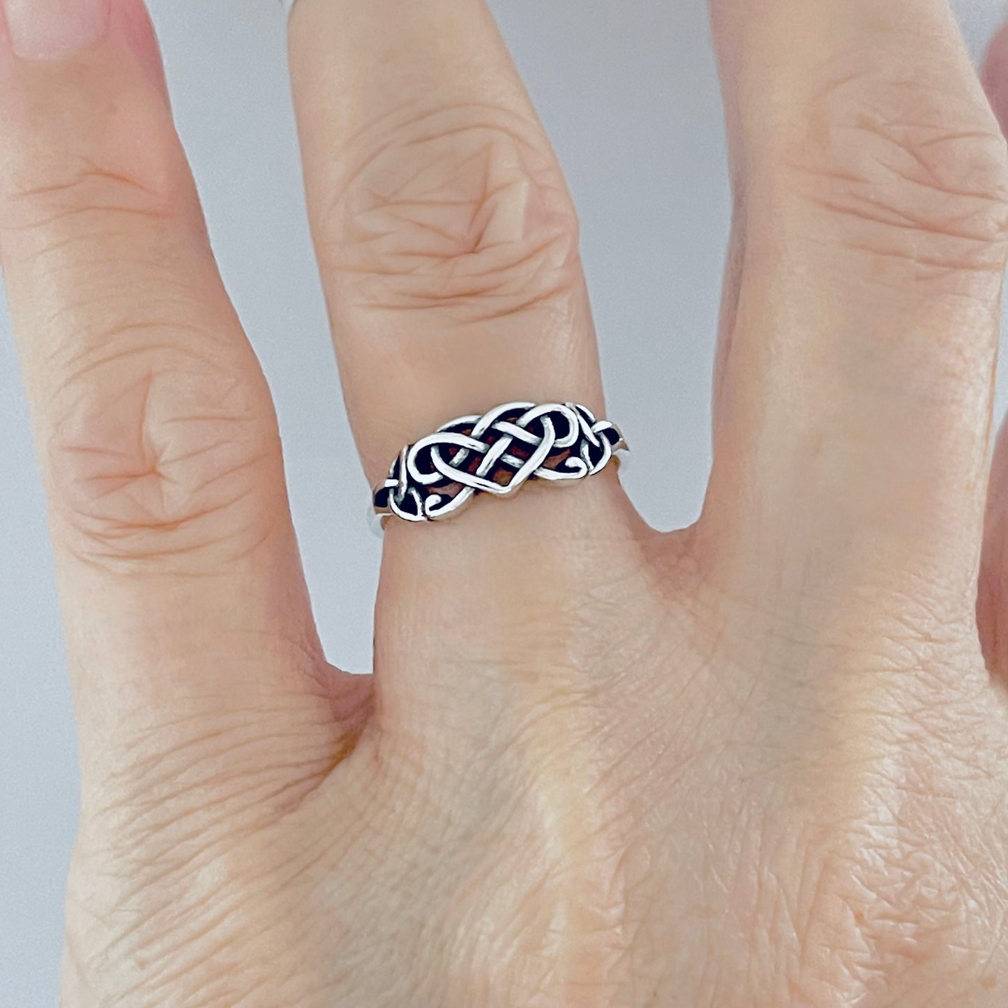 Sterling Silver Small Triquetra and Celtic Heart Ring, Dainty Trinity Knots Jewelry