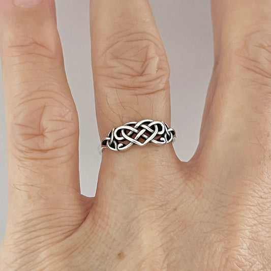 Sterling Silver Little Triquetra and Trinity Celtic Heart Ring, Silver Love Rings