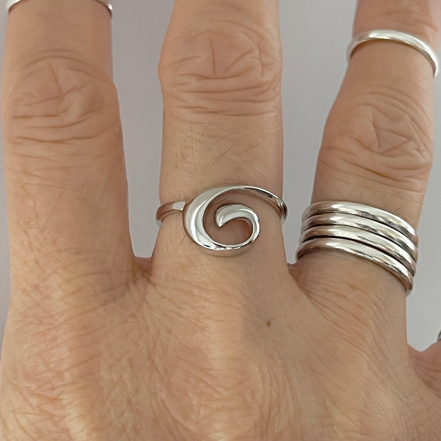 Sterling Silver Spiral Wave Ring, Swirl Silver Rings, Beach Ring, Surf Ring