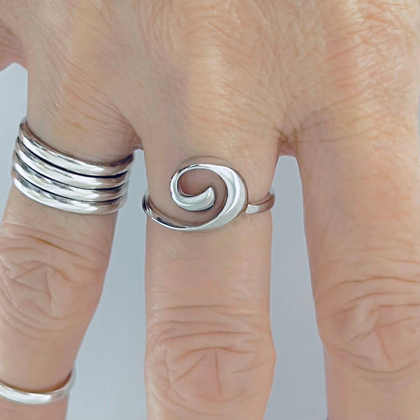 Sterling Silver Spiral Wave Ring, Swirl Silver Rings, Beach Surf Jewelry