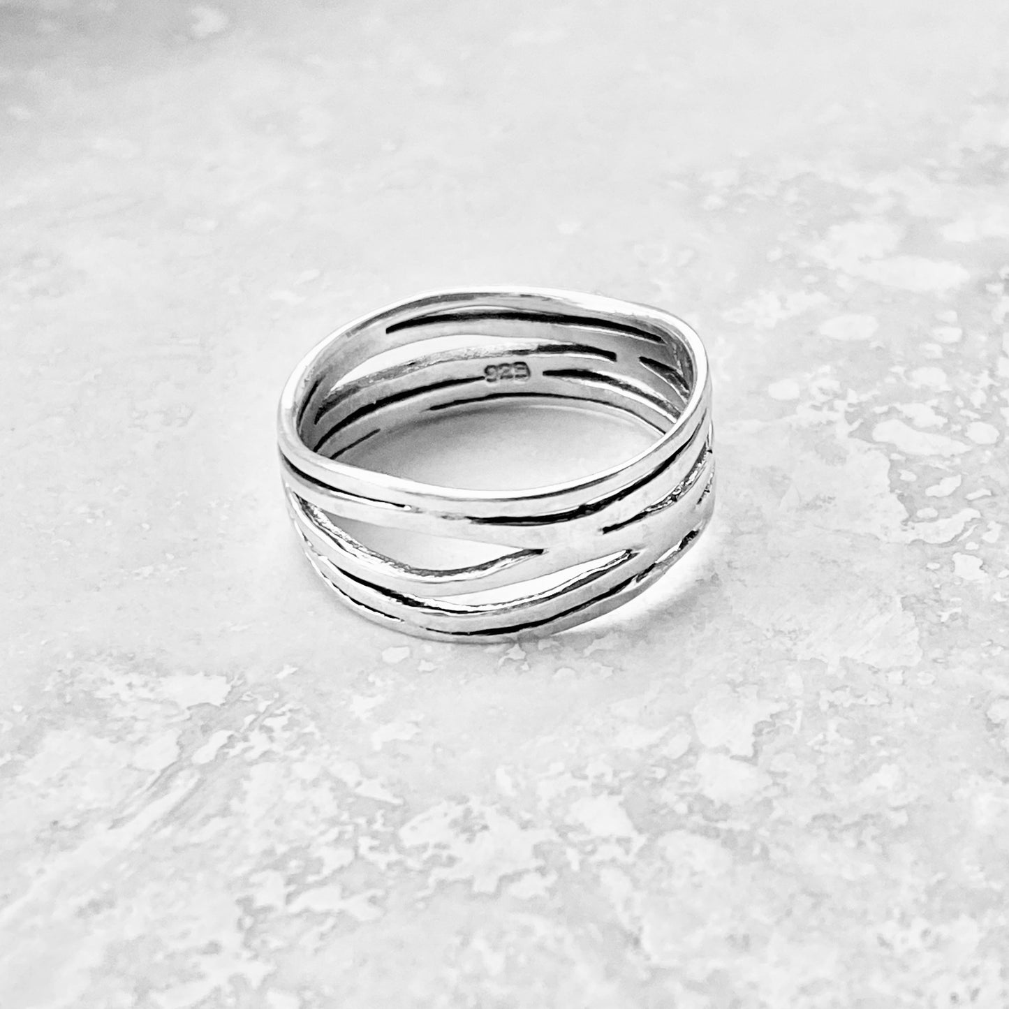 Sterling Silver Multiple Bands Wraparound Ring, Statement Jewelry, Line Band Rings