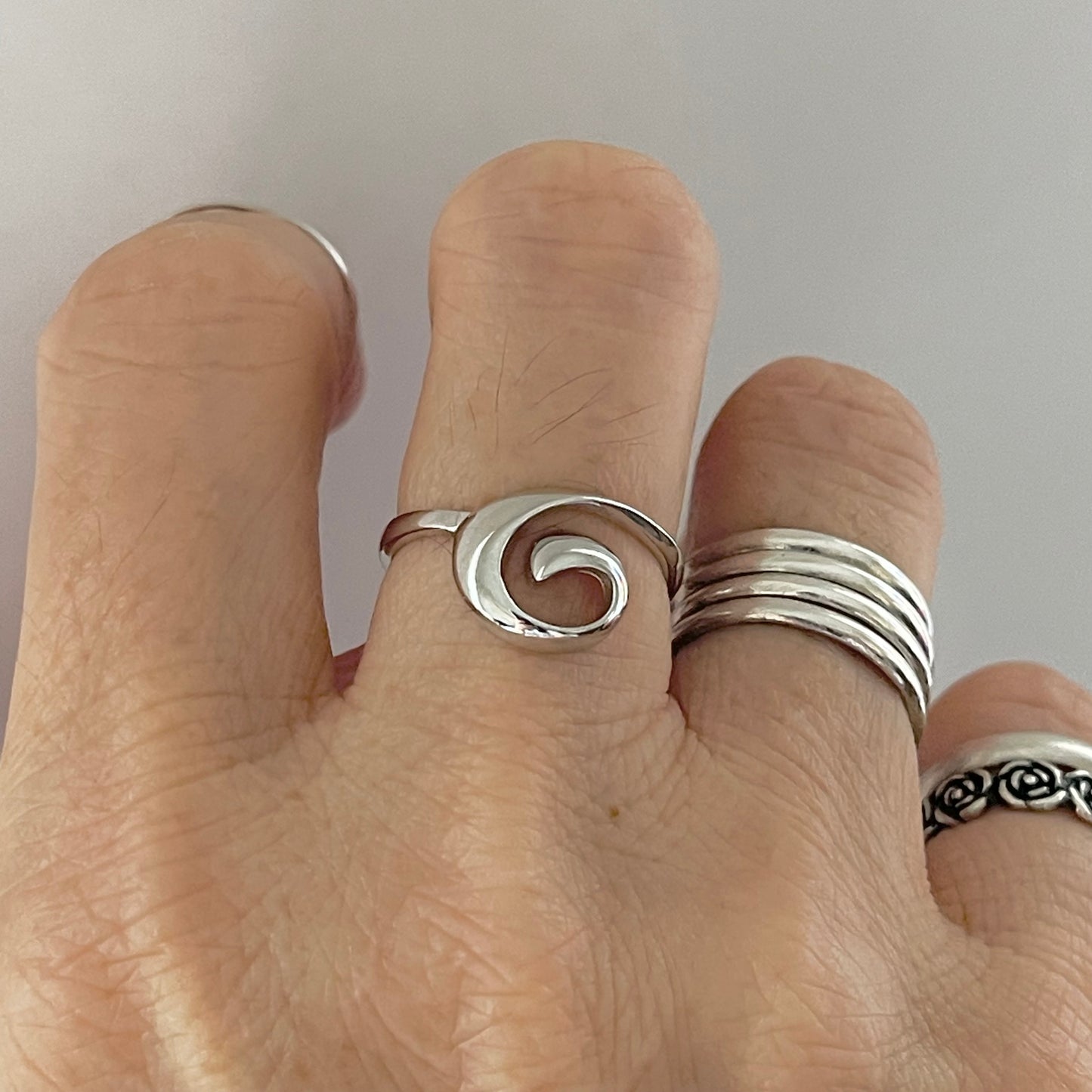 Sterling Silver Spiral Wave Ring, Swirl Silver Rings, Beach Ring, Surf Ring