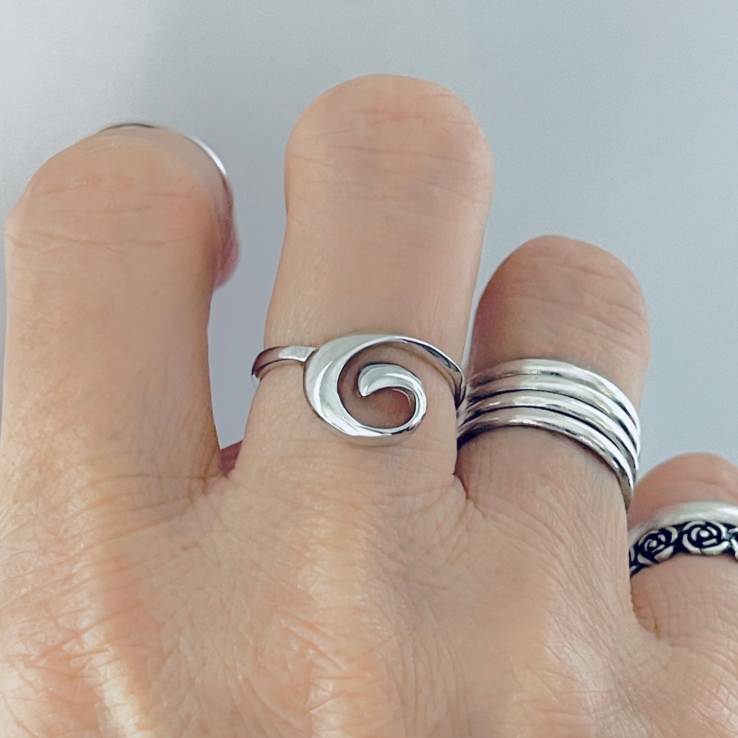 Sterling Silver Spiral Wave Ring, Swirl Silver Rings, Beach Surf Jewelry