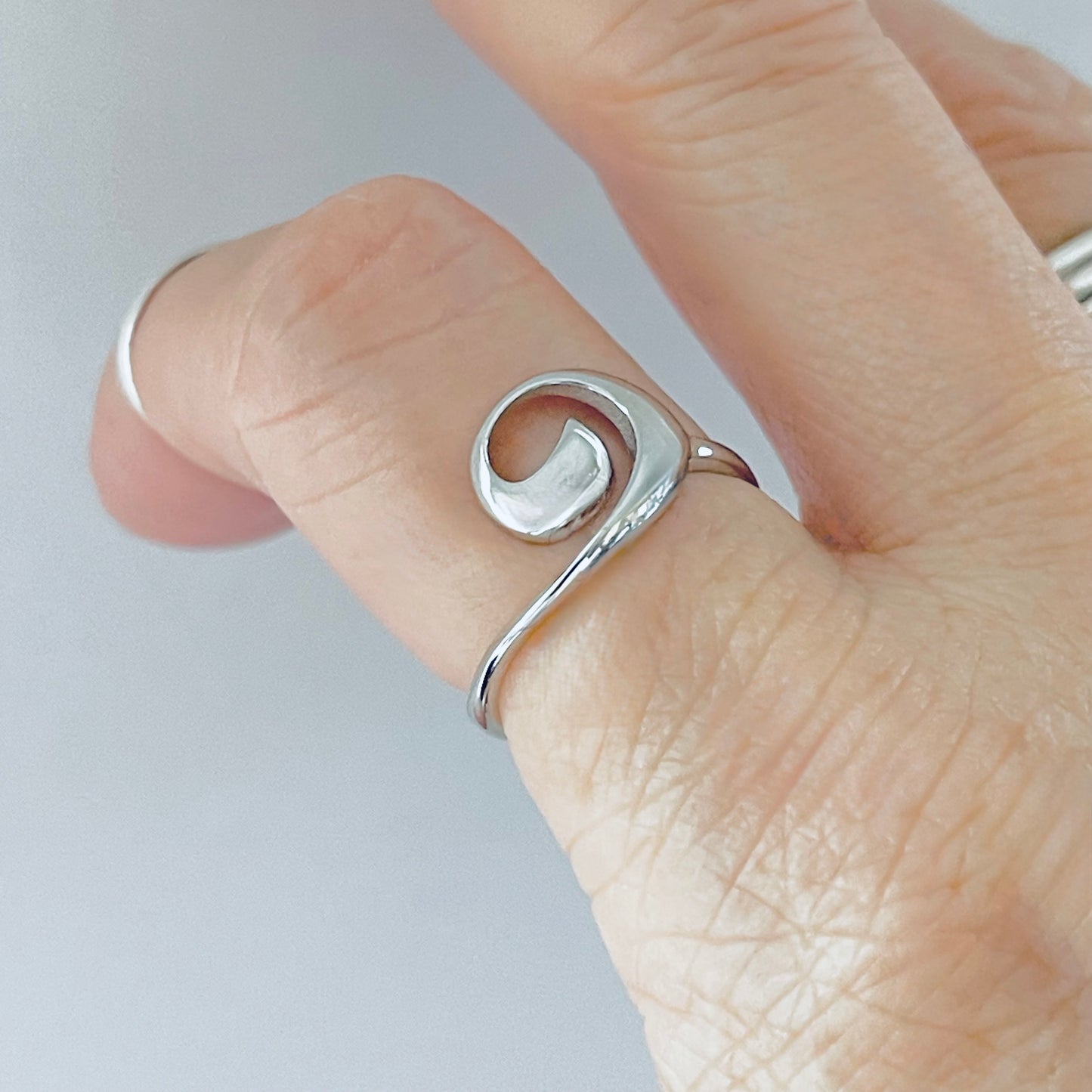 Sterling Silver Spiral Wave Ring, Swirl Silver Rings, Beach Surf Jewelry