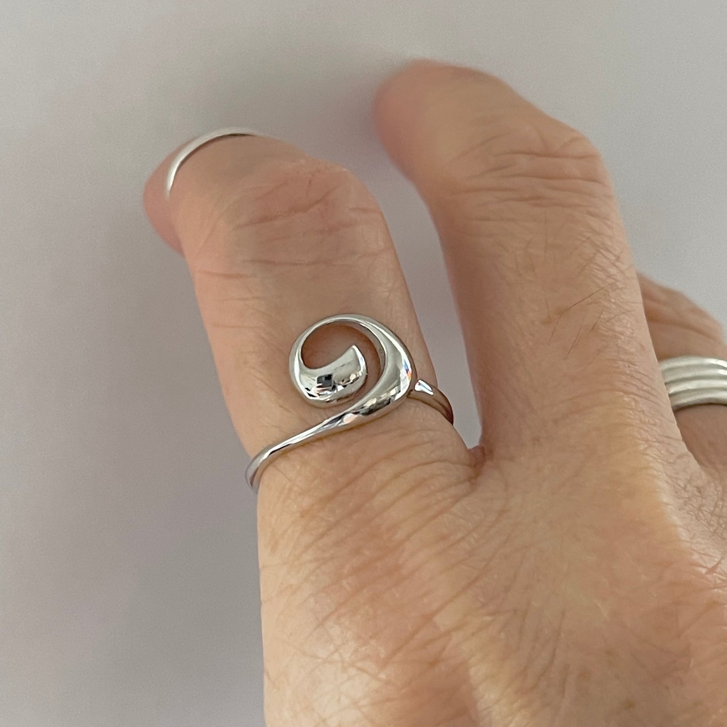 Sterling Silver Spiral Wave Ring, Swirl Silver Rings, Beach Ring, Surf Ring