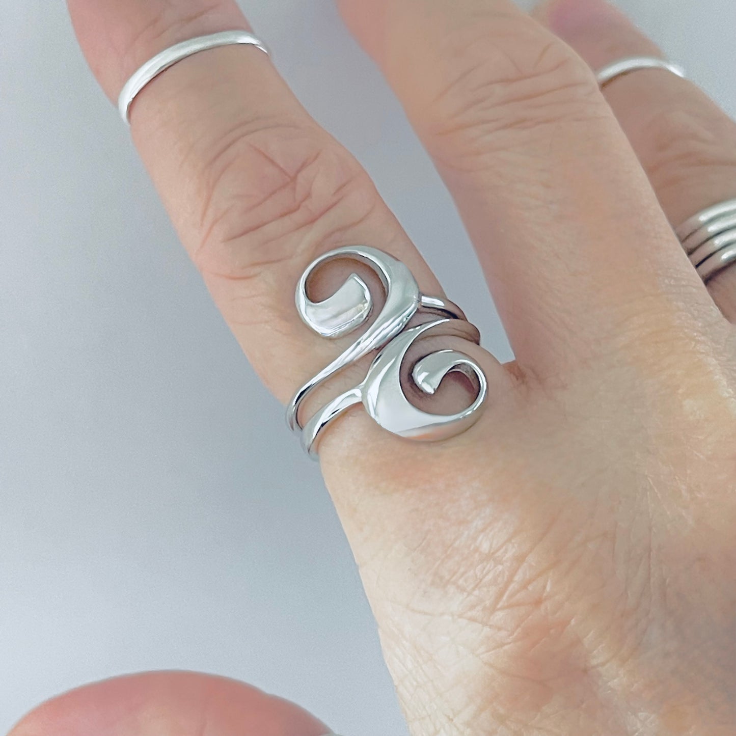 Sterling Silver Spiral Wave Ring, Swirl Silver Rings, Beach Surf Jewelry