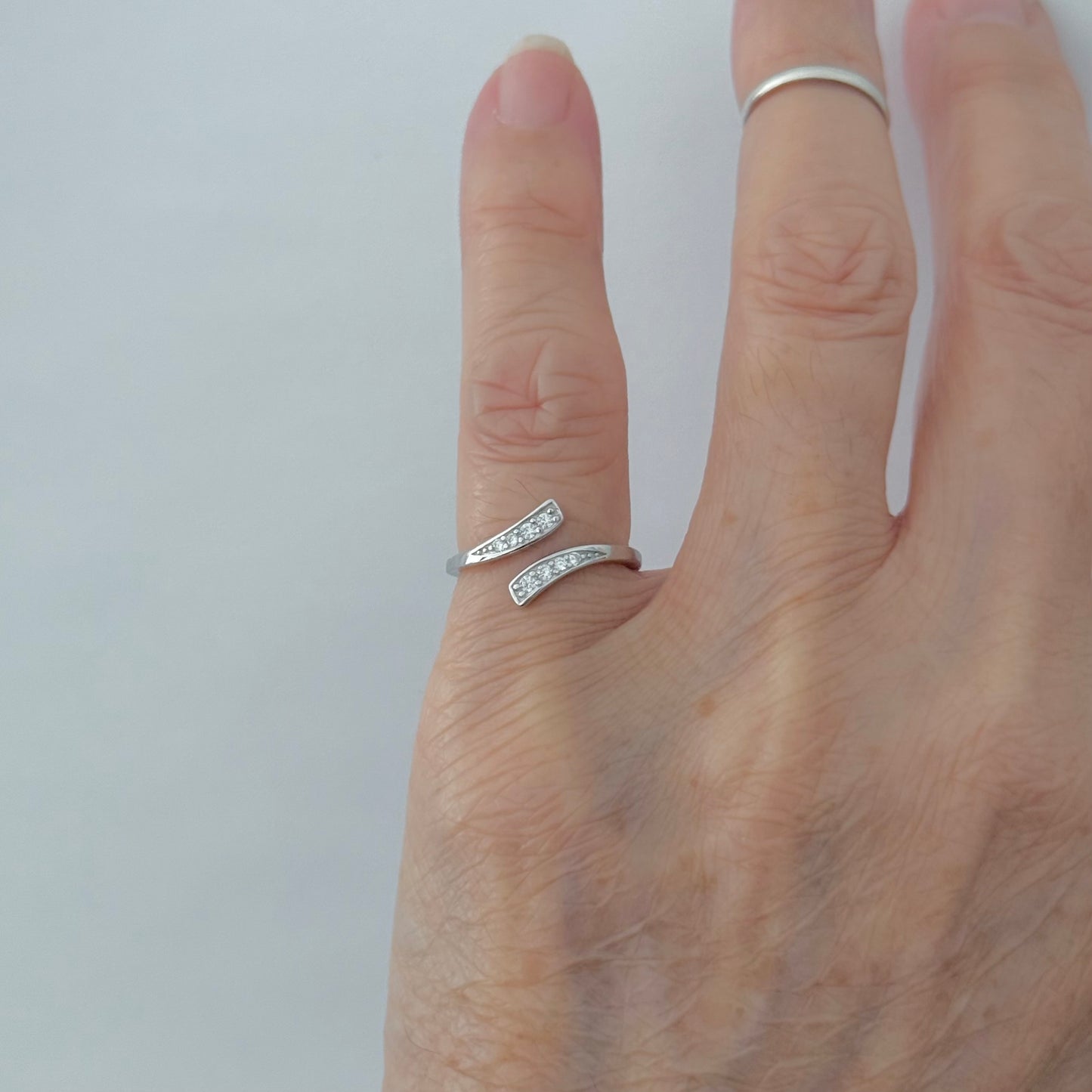 925 Sterling Silver Delicate Wraparound CZ Ring | Teardrop Dainty Silver Ring