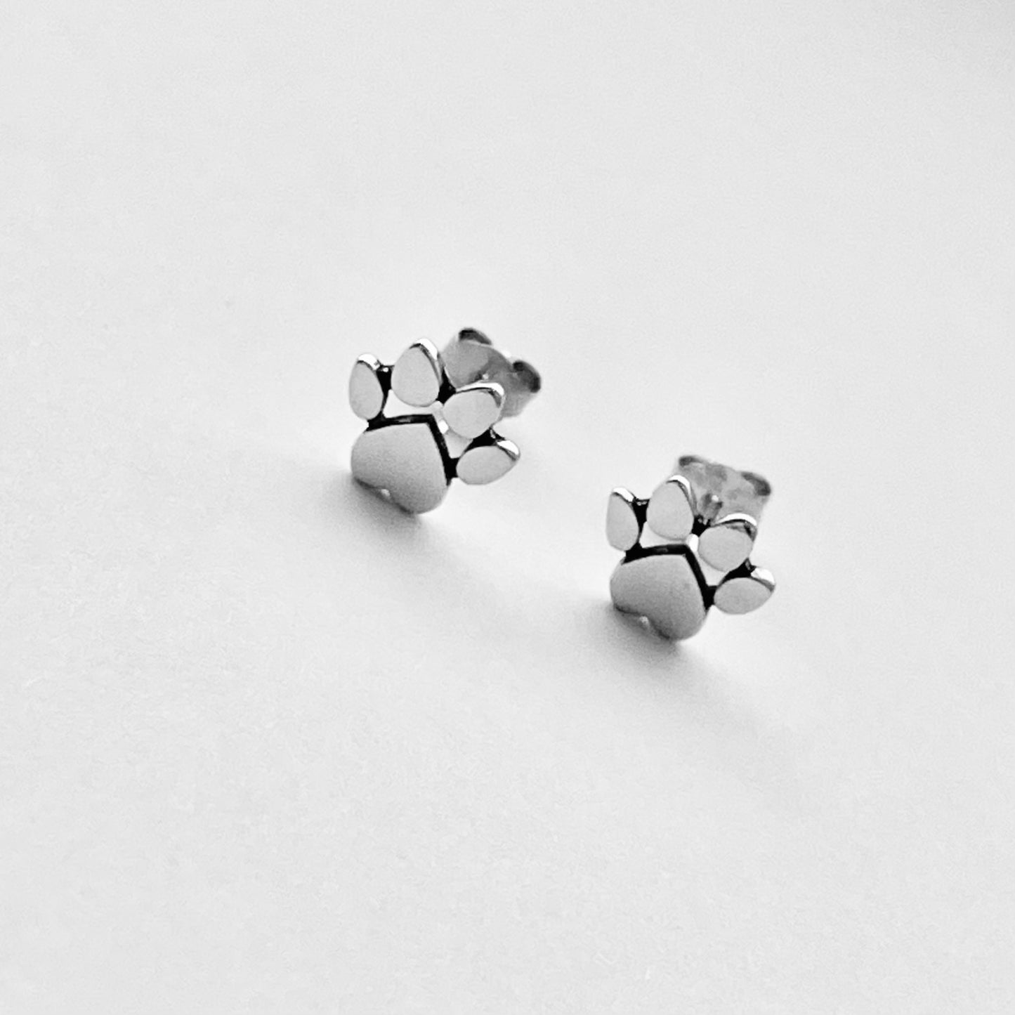 Sterling Silver Heart Paw Print Stud Earring, Animal Silver Earrings, Love Dog Earring