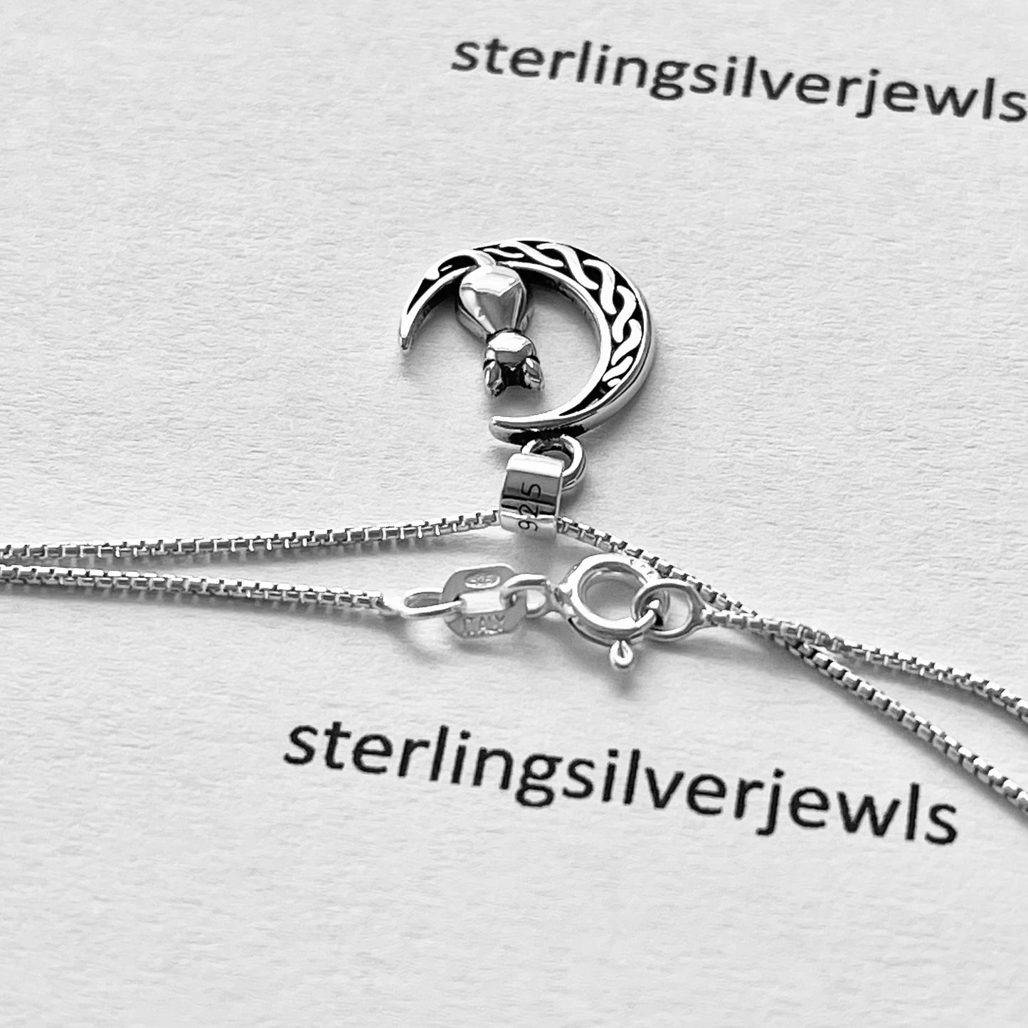 Sterling Silver Small Cat on Interwoven Crescent Moon Necklace, Kitty Necklaces