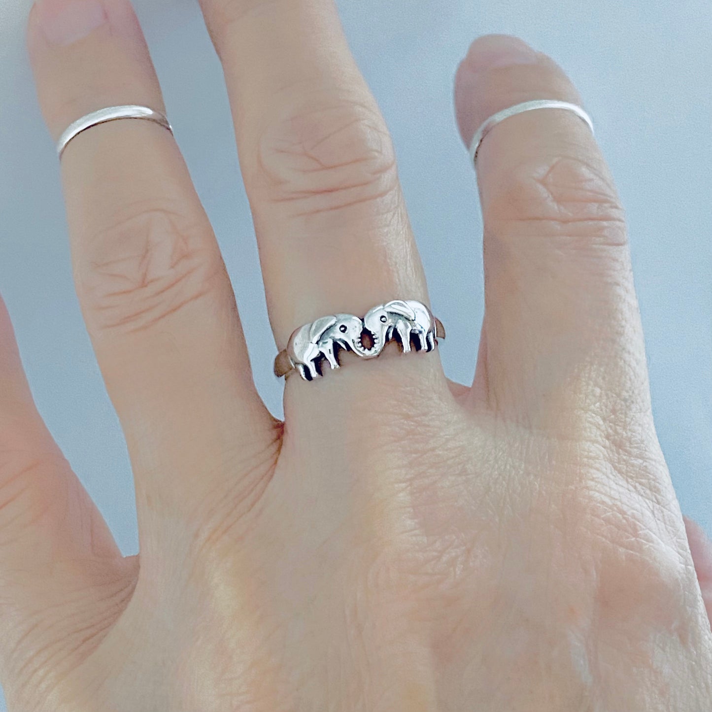 925 Sterling Silver Small Kissing Elephant Ring | Love Couples Good Luck Animal Silver Rings