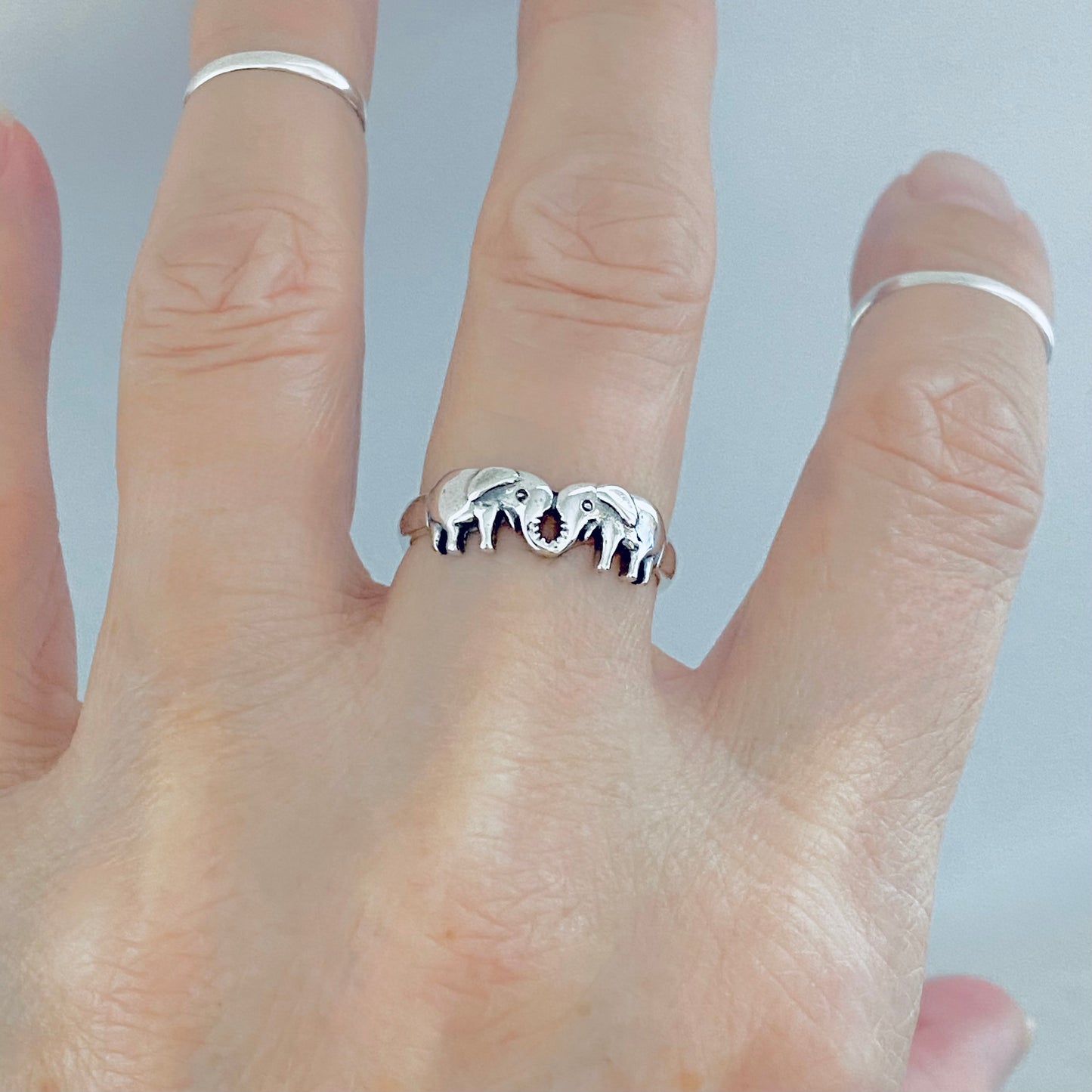 925 Sterling Silver Small Kissing Elephant Ring | Love Couples Good Luck Animal Silver Rings