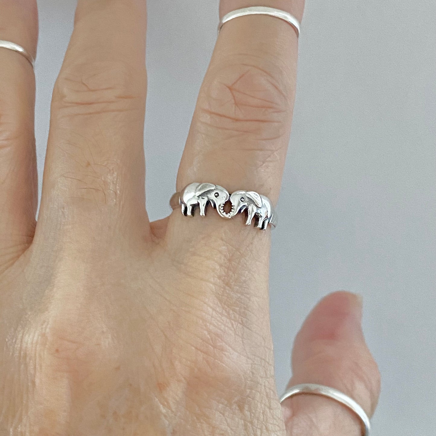 Sterling Silver Small Kissing Elephant Ring, Love Ring, Silver Animal Rings