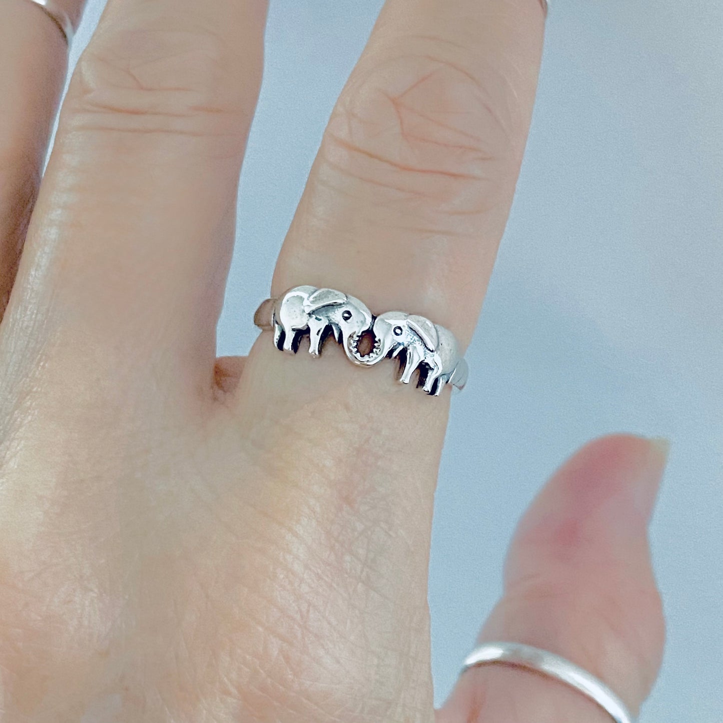 925 Sterling Silver Small Kissing Elephant Ring | Love Couples Good Luck Animal Silver Rings
