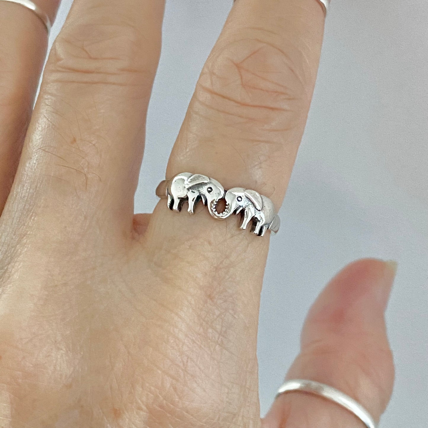 Sterling Silver Small Kissing Elephant Ring, Love Ring, Silver Animal Rings