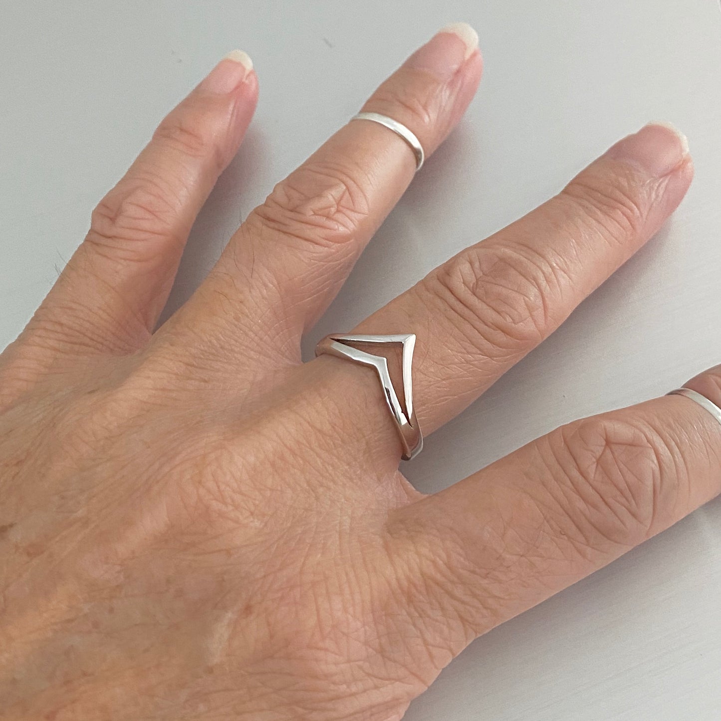 Sterling Silver Double V Shape Ring, Chevron Silver Ring