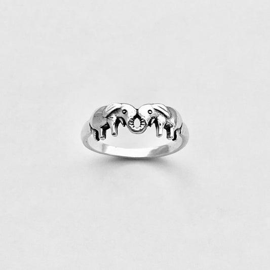 Sterling Silver Small Kissing Elephant Ring, Love Rings, Animal Jewelry