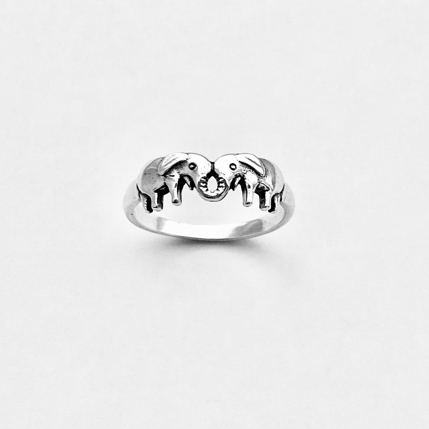 925 Sterling Silver Small Kissing Elephant Ring | Love Couples Good Luck Animal Silver Rings