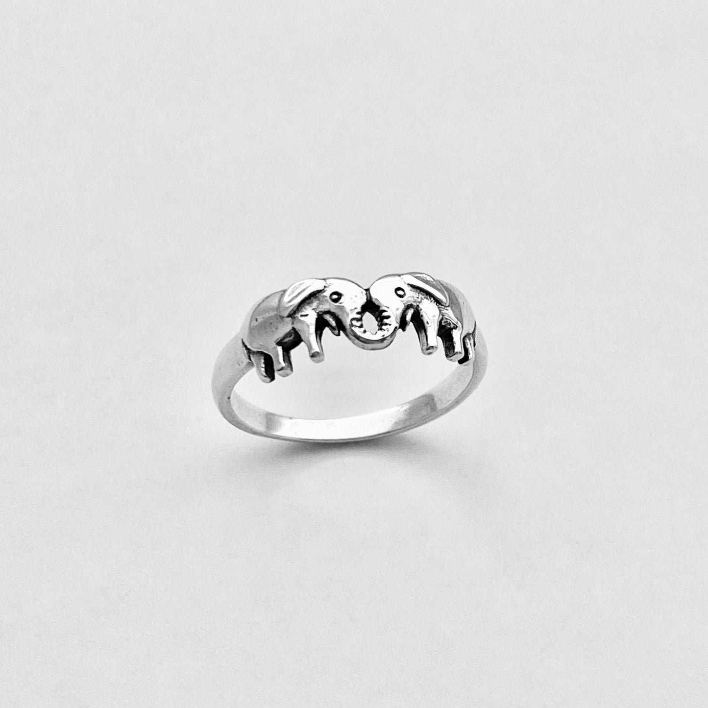 Sterling Silver Small Kissing Elephant Ring, Love Ring, Silver Animal Rings