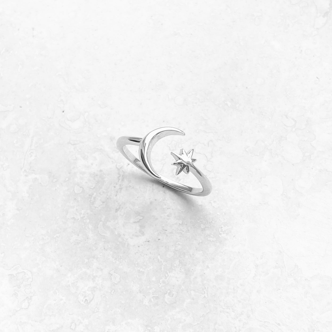 Sterling Silver Delicate Moon and Twinkle Star Toe Ring, Celestial Silver Rings