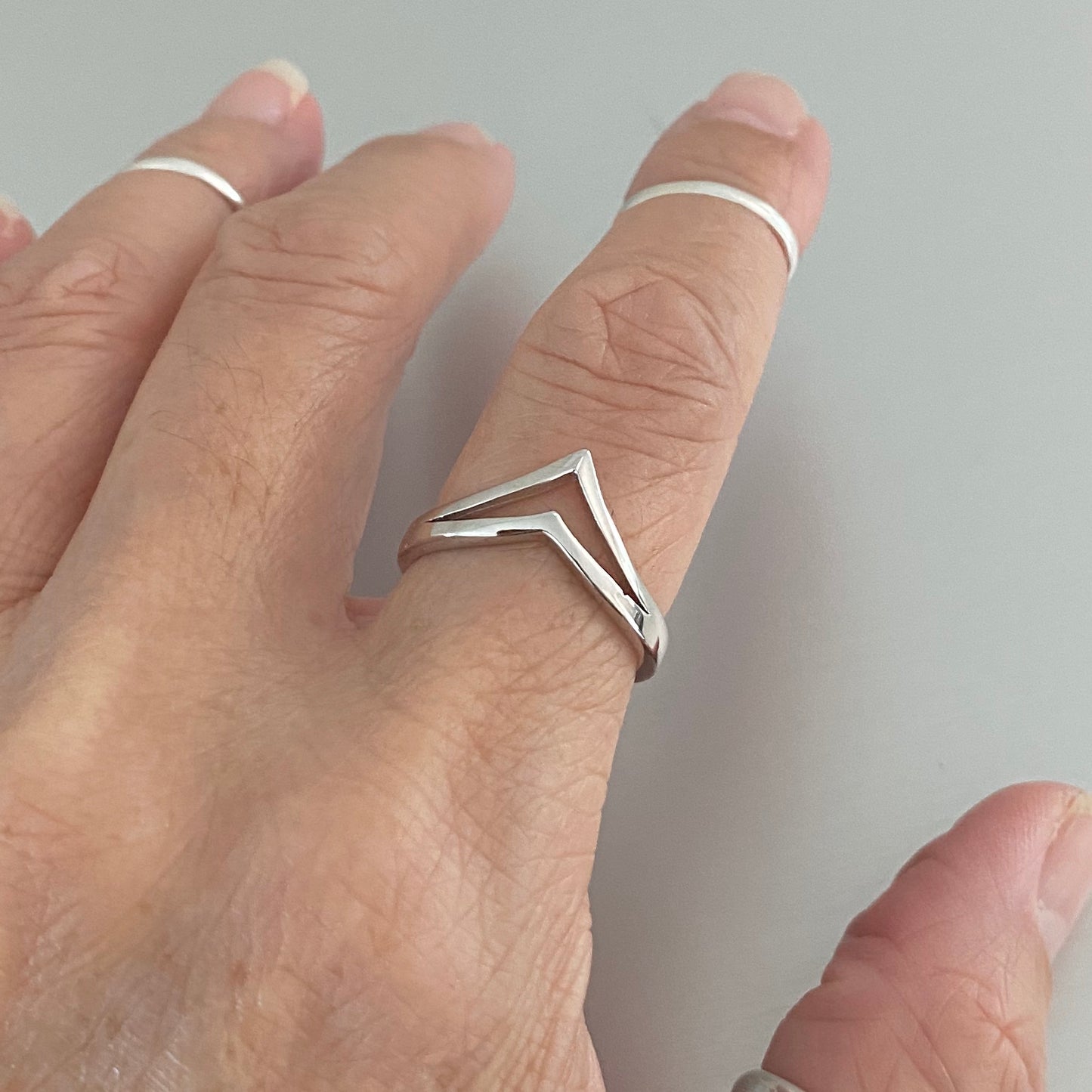 Sterling Silver Double V Shape Ring, Chevron Silver Ring