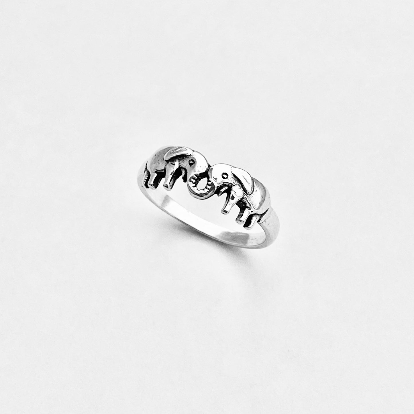 925 Sterling Silver Small Kissing Elephant Ring | Love Couples Good Luck Animal Silver Rings