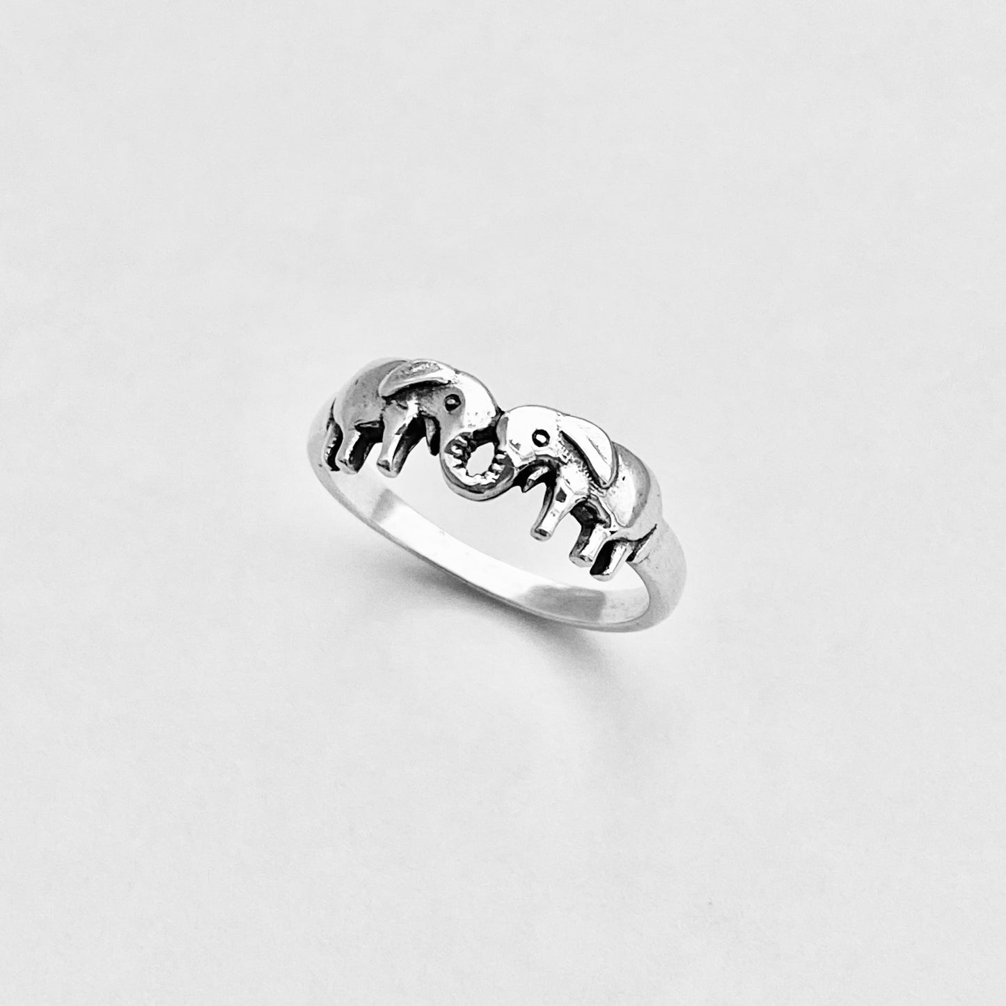 Sterling Silver Small Kissing Elephant Ring, Love Ring, Silver Animal Rings